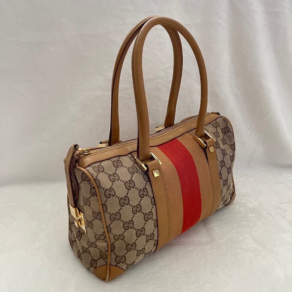 Auc Gucci Monogram Canvas/Leather Vintage Hand Bag #63367G93 - Picture 12 of 16